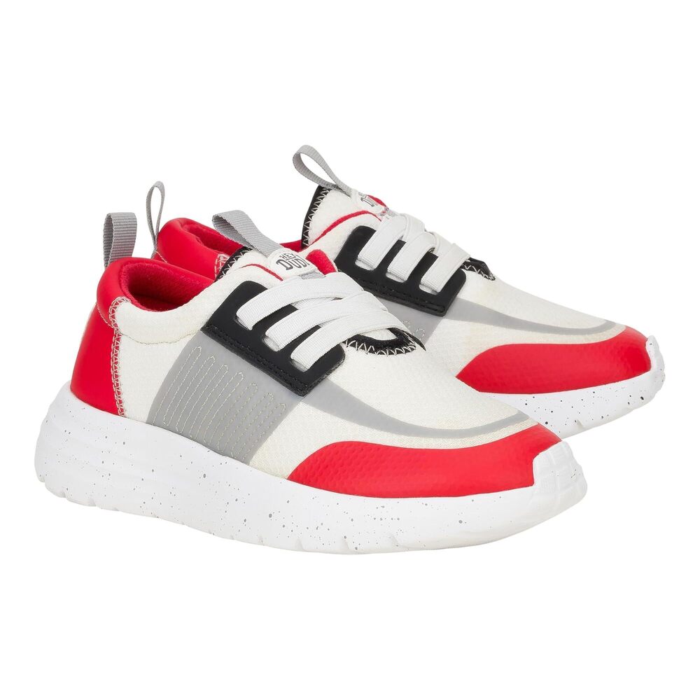 HEYDUDE Kids Sirocco Play Colorblock Shoes, White/Red ,2 Little Kid